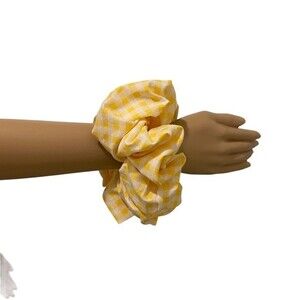Women's Hair Scrunchie. Yellow/White Gingham.  XL. Bright. Hair Scrunchies
